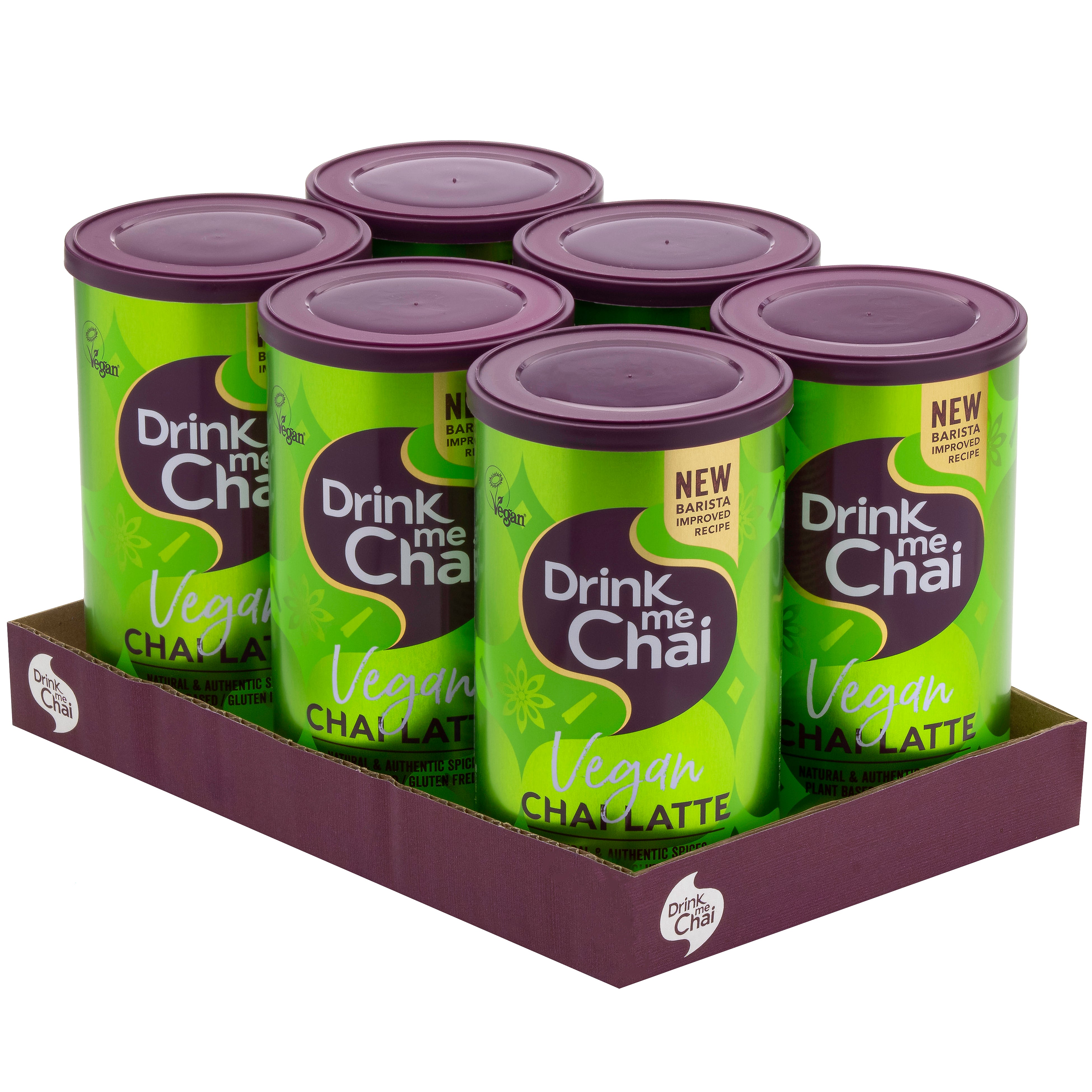 A 6 pack case of Drink Me Chai Vegan Chai Latte 250g
