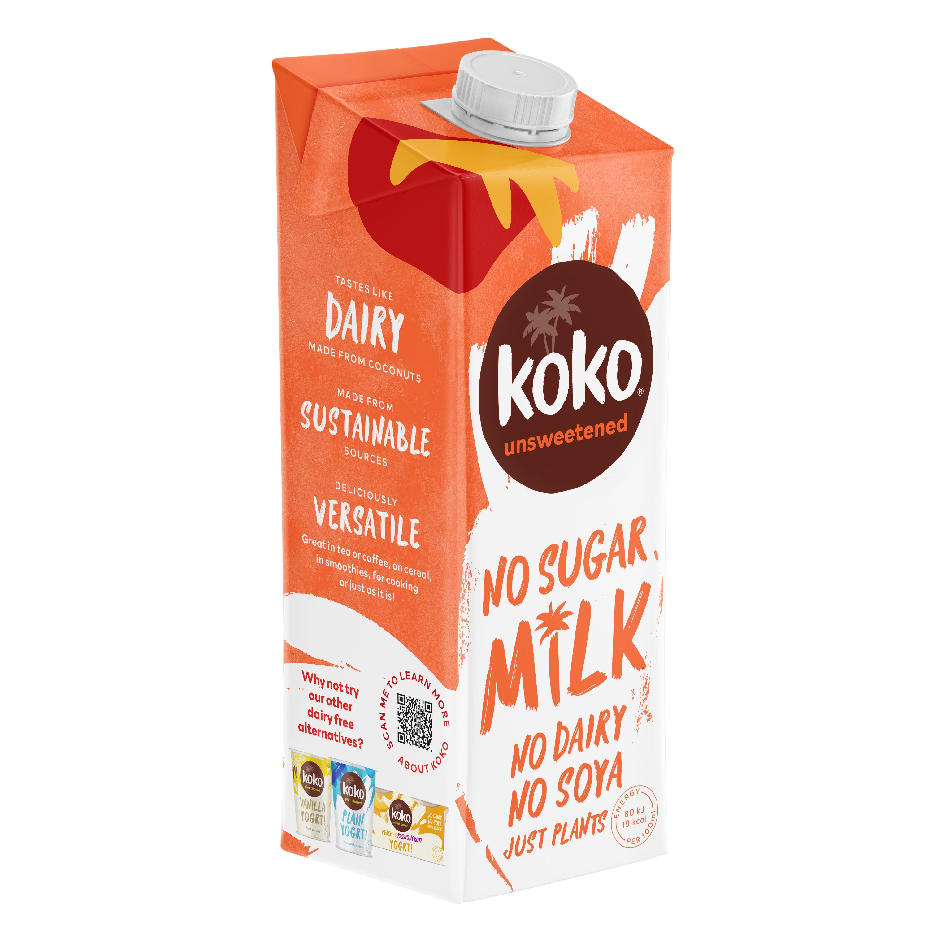 3D view of Koko Unsweetened UHT milk carton.