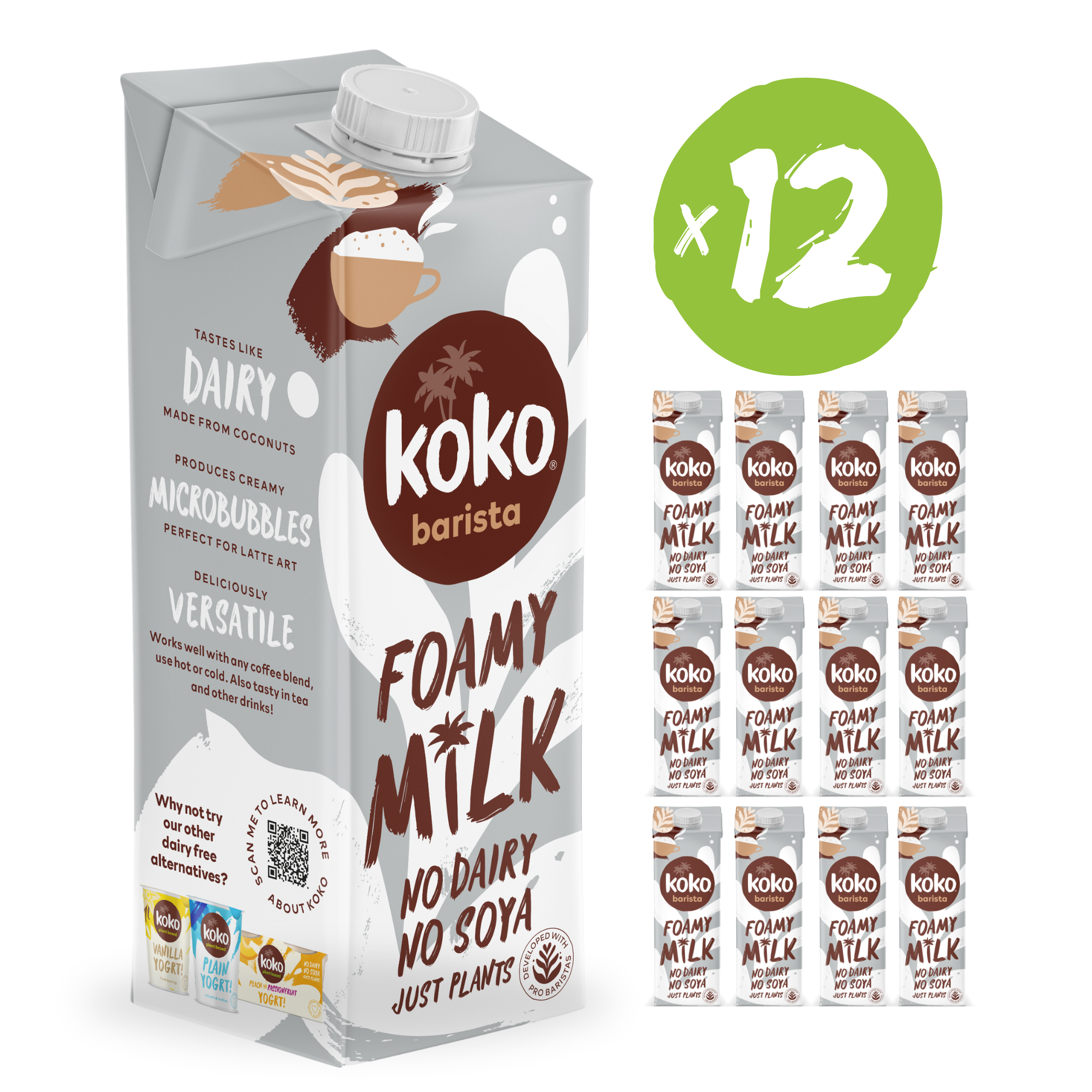 New packaging of Koko Barista 12x1L cartons.