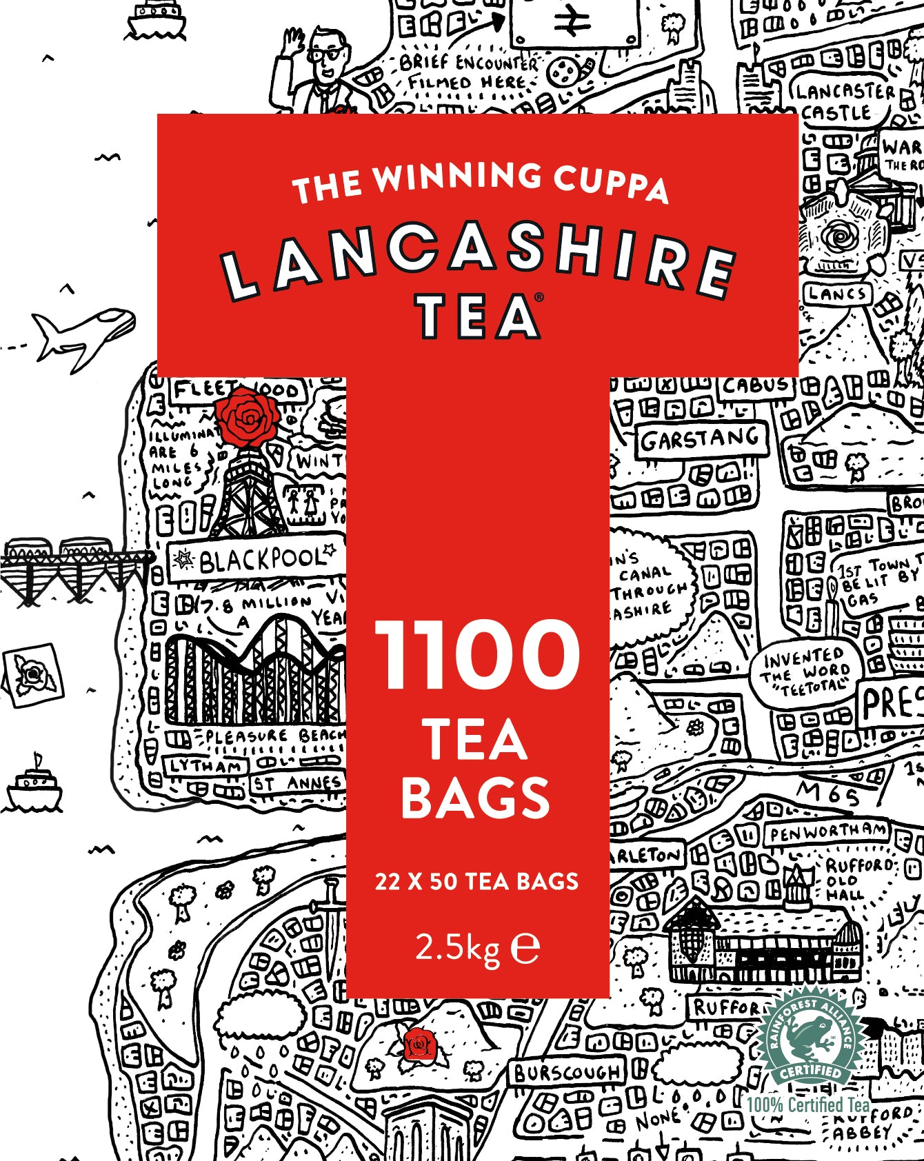 Front View of Lancashire Tea 1100 Tea Bags Packaging