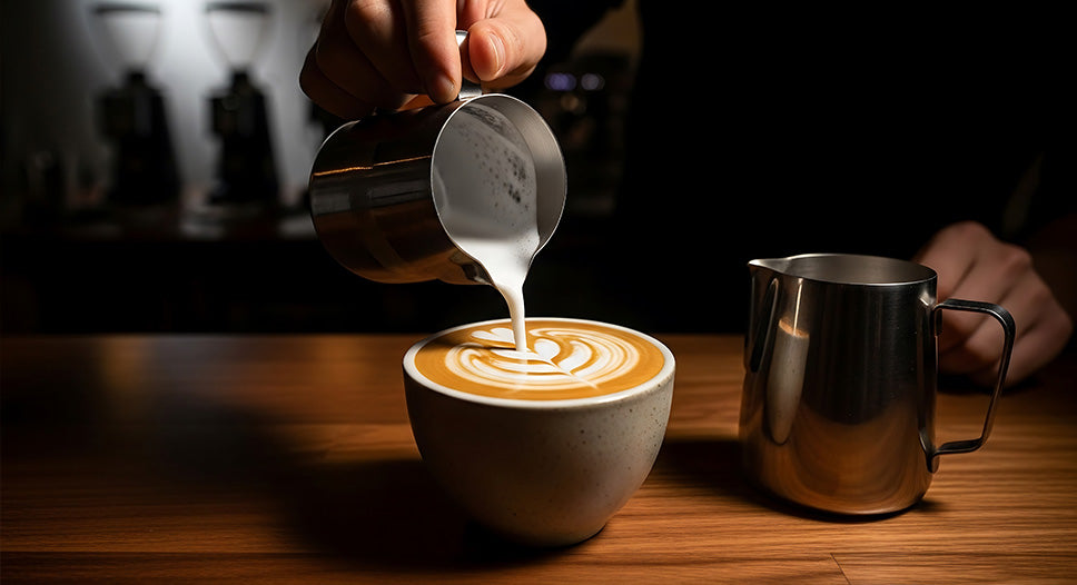 steamed oat hot milk being poured into latte