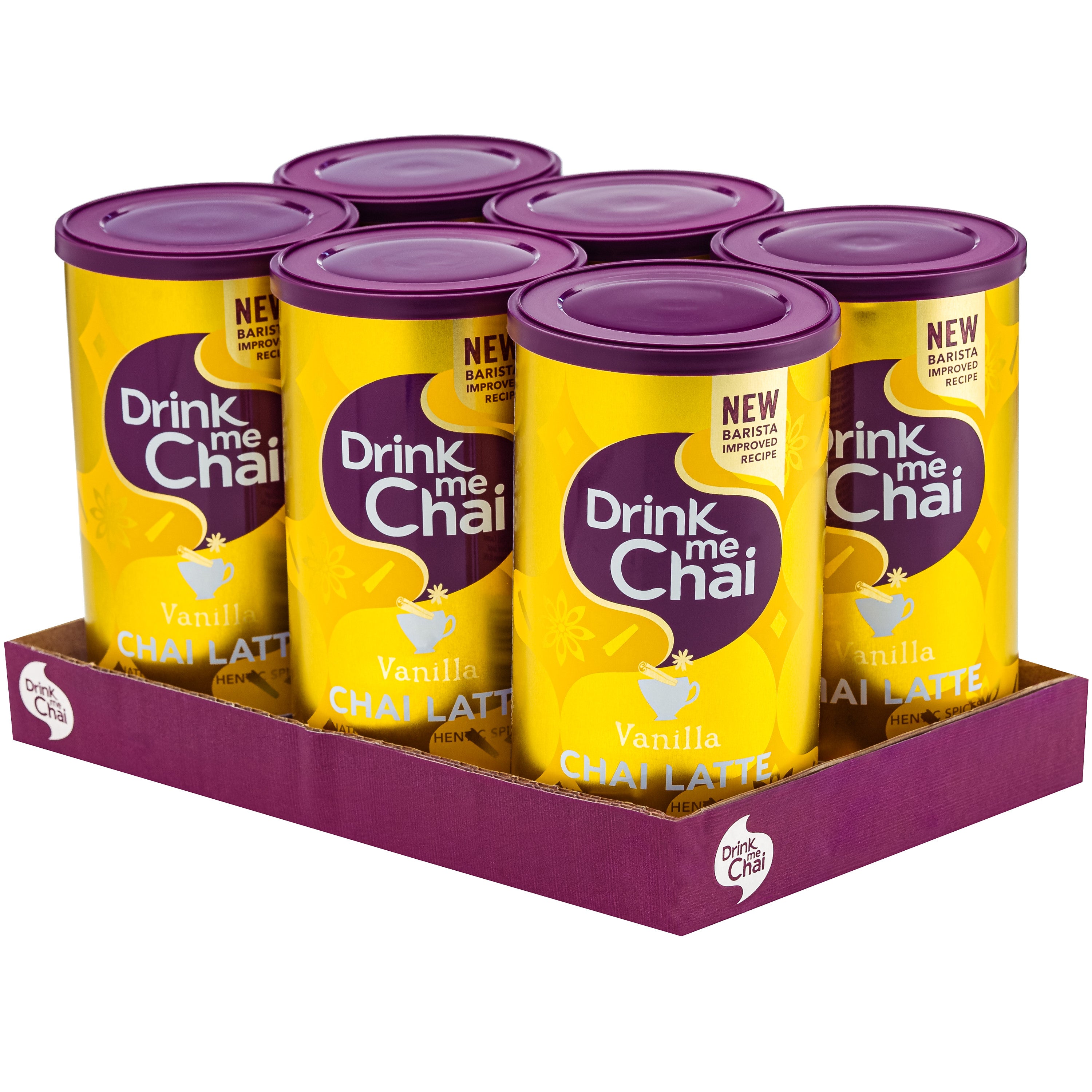 A 6 pack case of Drink Me Chai Vanilla Chai Latte 250g