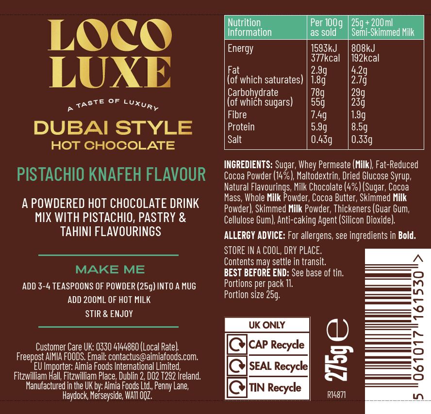 Loco Luxe Dubai Style Pistachio Knafeh Hot Chocolate 250g