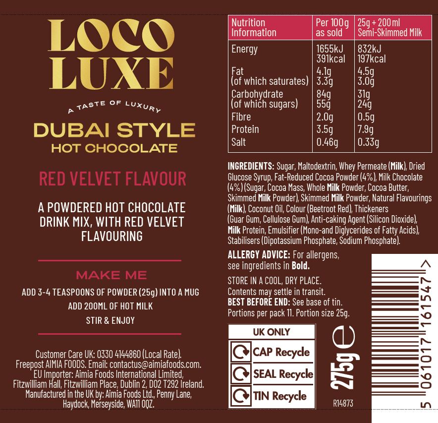 Loco Luxe Dubai Style Red Velvet Hot Chocolate 275g