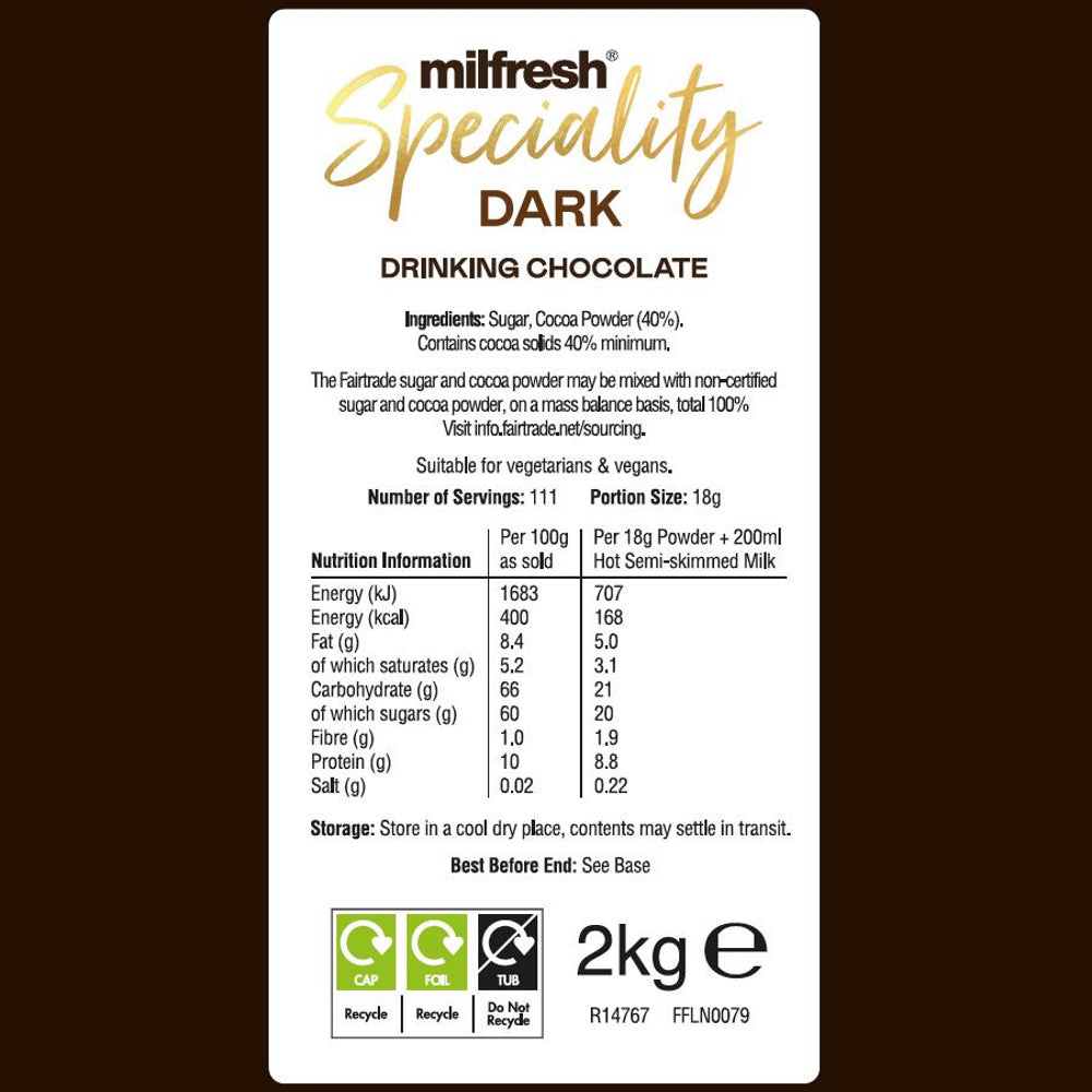 Nutritionals and ingredients for Milfresh Speciality Dark Hot Chocolate
