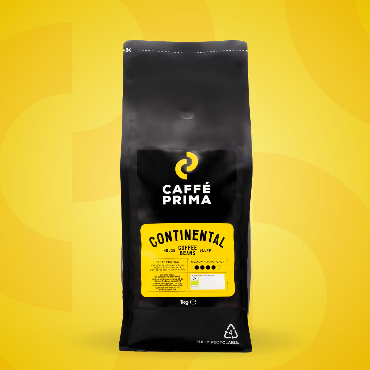 Caffé Prima Continental Blend Coffee Beans 1kg & 6kg - Premium European Coffee Experience